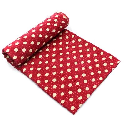 Vintage Kantha Quilt Indian Handmade Cotton Bedspread Sashiko Throw Blanket - Image 1 of 4