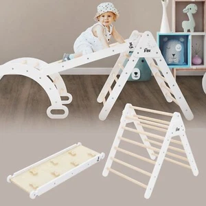 Set de 2 triángulos con tobogán de escalada blanco madera rampa parque infantil - Imagen 1 de 8