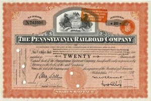 Pennsylvania Railroad Dutch stamped Stock Certificate 1936 14 shares common  - Picture 1 of 4