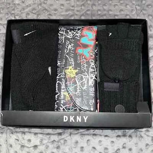 DKNY set regalo tre pezzi guanti fascia portafoglio combo nero, oro turchese - Foto 1 di 9