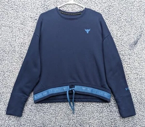 Under Armour Project Rock Sweatshirt Womens M Tie Front Relaxed Fit Sporty Blue - Picture 1 of 15