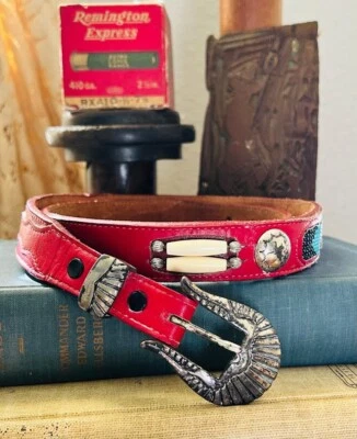 Винтажный NOCONA женщин красный кожаный кончо семена бисер кости бисер ремень размер 29-33 - Изображение 1 из 4