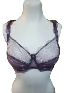 Alegro Women's Sheer Fashion Fancy Embroidered Bra Size 32D PURPLE PLUM - Picture 1 of 5