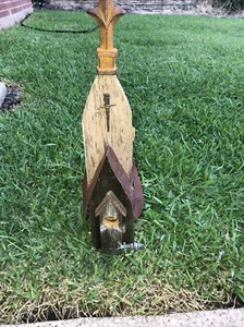 Vintage Distressed Wooden Metal Handmade Rustic Gothic Church Birdhouse SZ 20” - Picture 1 of 18