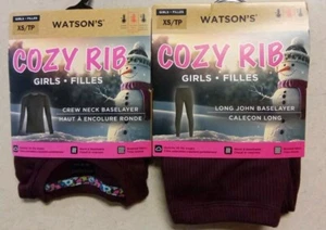 Watson's Cozy Rib Girls Crew Neck & Long John Baselayer Set Size XSmall Burgundy - Picture 1 of 6
