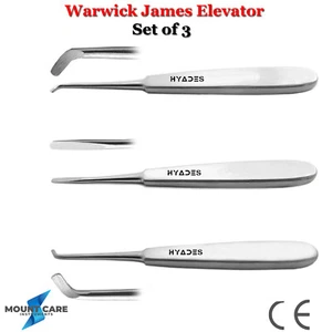 Juego de 3 herramientas de elevación quirúrgica dental Warwick James derecha, izquierda y recta CE - Imagen 1 de 3
