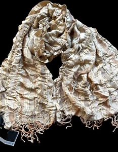 Passigatti 50% Silk 20%Woll 30% Linen Scarf Stole Wrap Beige Stripe Patterns - Picture 1 of 8