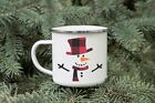 Plaid Snowman Christmas Enamel Mug, Tartan Snowman Xmas Gift Christmas Eve Mug