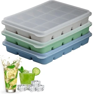 Ice Cube Trays Set of 3, Easy Release 15 Flexible Silicone Ice Cube Molds wit... - Picture 1 of 7