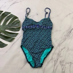 Title Nine Damen Badeanzug Einteiler Größe S türkis blau geometrisches Muster Schwimmen - Bild 1 von 7