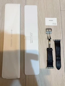 HERMES Apple Watch 45mm Black Leather Band Single Tour Deployment Used with Case - Zdjęcie 1 z 20