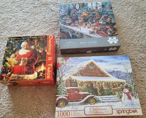 Puzzles Christmas 550 1000 Pieces 2 Used Lot Of 3 1 New - Picture 1 of 11