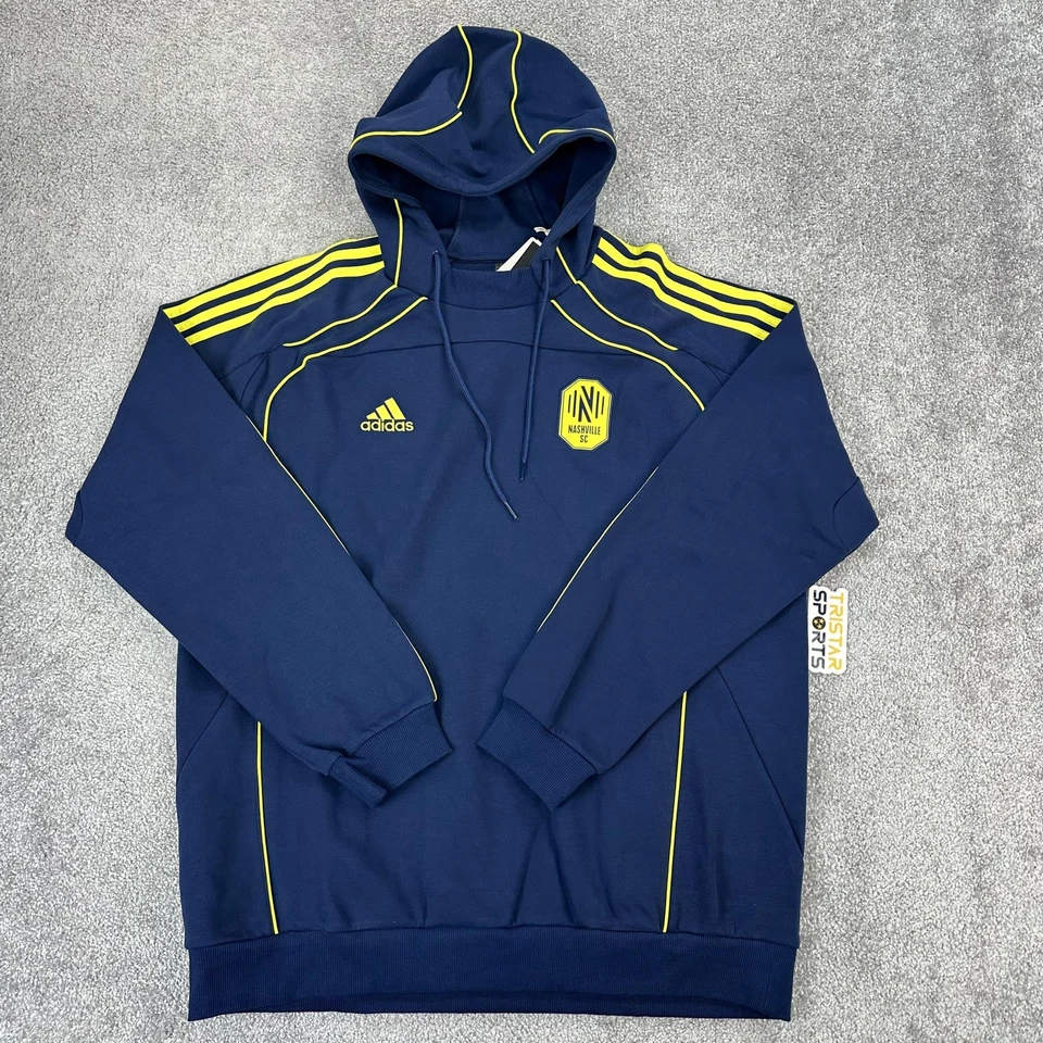纳什维尔 SC 连帽衫男式 XL 海军蓝 MLS 足球阿迪达斯 NSH TRV 连帽套衫 — 第 1/4 张图片