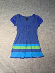 Camiseta Y2K Babydoll Encaje Cuello en V Custo Barcelona Azul Talla 2 Algodón Pima - Imagen 1 de 6