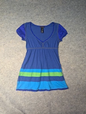 Y2K Babydoll Lace V Neck Custo Barcelona Blue Tshirt Size 2 Pima Cotton - Image 1 of 4