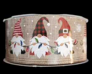 Kirkland Cinta Alambre Borde Navidad Cinta Navidad Gnomos 2.5" x 50 yardas NUEVO - Imagen 1 de 4
