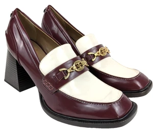 Sam Edelman 9 Quincy Syrah/Modern Ivory Gold Tone Buckle Vamp Heel Loafer Shoes - Picture 1 of 16