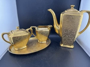 Antigua tetera dorada de oro de 22k con crema de azúcar y placa base leer** - Imagen 1 de 24