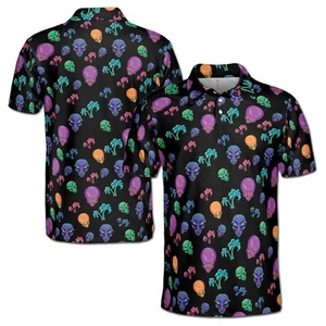 Divertida camisa polo tropical de neón alienígena y palmera para hombre S-5XL - Imagen 1 de 5