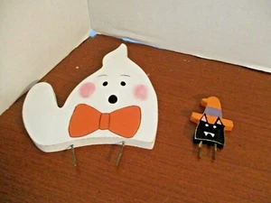 CREATE-A-PUMPKIN Wood 2 Pieces GHOST & BLACK CAT HALLOWEEN DECORATING KIT - Picture 1 of 1