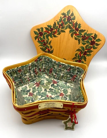 Longaberger 2001 Christmas Collection Shining Star Basket Lid American Holly Cover