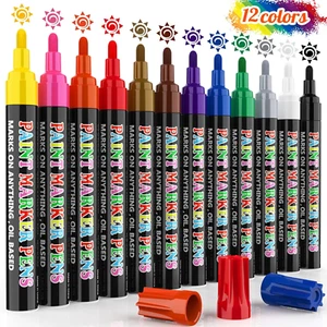 Paint Markers Pens, 12 Colors Oil-Based Waterproof Fancy Paint Markers, Quick Dr - Picture 1 of 7