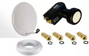 SET Sat Anlage 60 Antenne+Kabel + LNB Quad 4 Teilnehmer Full HDTV 4K F-Stecker - Bild 1 von 6
