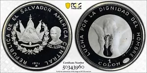 1971 EL SALVADOR PROOF SILVER 1 COLON - PCGS PR69 DCAM - Picture 1 of 3