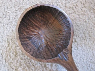  LARGE HAND CARVED WOODEN SERVING SPOON IN NICE BLACK MYRTLE - BOWL LEFT TOOLED - Image 1 of 4