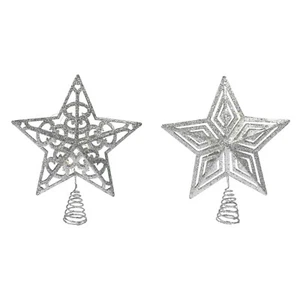 Silver Star Christmas Tree Topper Glitter LED Ornament Xmas Tree Top Decoration - Picture 1 of 16