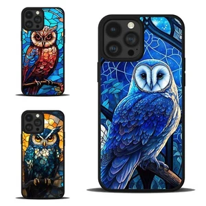 For Apple iPhone SE 11 12 13 14 15 16 Anti scratch Cover Owl Bird Stained Glass - Picture 1 of 25