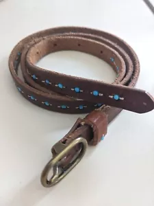 Skinny Leather Jeans Belt Turquoise Beads 74-84cm Waist - Foto 1 di 5