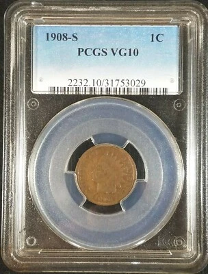 1908-S Indian Head Cent PCGS VG10 2232.10/31753029 Exquisite Coin Rare - Image 1 of 4