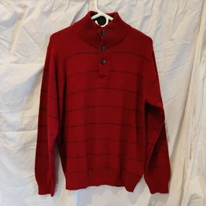 Izod Mens Long Sleeve Sweater Size XL Maroon 1/4 Button Collar 100% Cotton - Picture 1 of 10