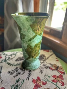 Vintage MCM Pottery Carved Glazed Leaves Flower Vase 1977. 10” - Picture 1 of 12