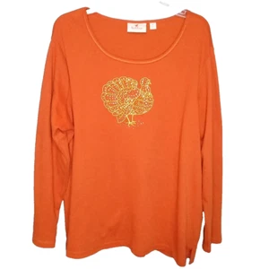Quacker Factory Thanksgiving Top XL orange Türkei Tunika Langarm Herbst Shirt - Bild 1 von 8