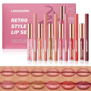 6 Matte Lip Liner with 6 Nourishing Lip Oil Lip Gloss Set, Long-Lasting and Hydr - Picture 1 of 9