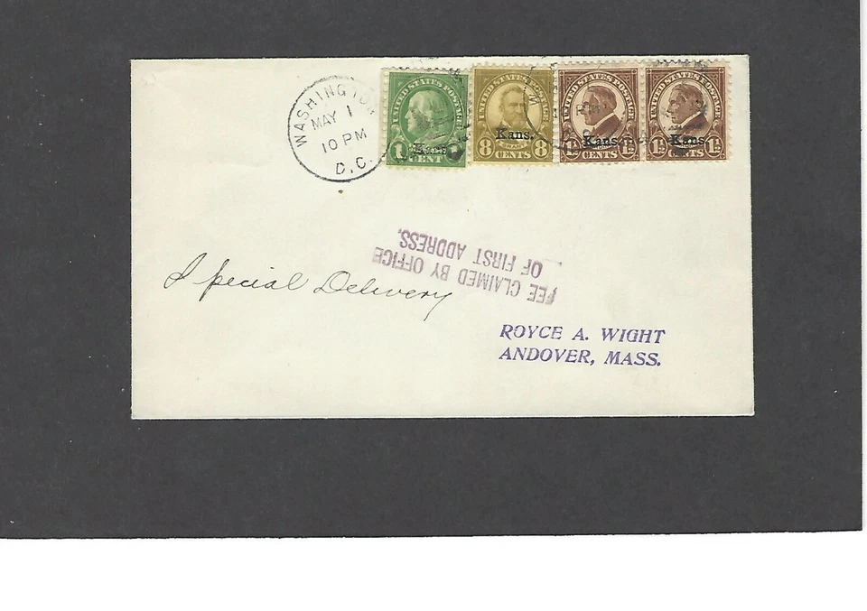 #666 8c combo KANSAS OVERPRINT FDC WASHINGTON,DC  MAY 1-1929 SPECIAL DEL. WIGHT - Image 1 of 1