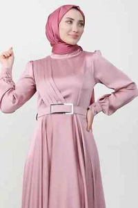 modest dress, satin abaya dress, kobe satin dress, hijab fashion, turkish abaya - Picture 1 of 3