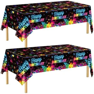 durony 2 Pack Glow in The Dark Birthday Party Tablecloth Neon Plastic Disposa... - Picture 1 of 7
