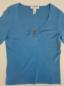 REAL CLOTHES SAKS Fifth Avenue V-neck Sweater Stretch Silk Blend Womens Small V8 - Picture 1 of 7