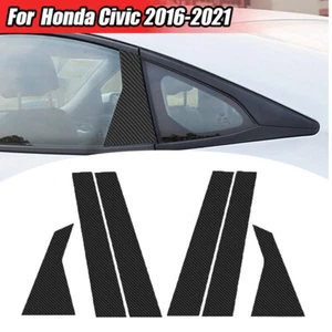 Fits 2016-21 Honda Civic Sedan Carbon Fiber Door Window Pillar Post Trims 6PCS - Bild 1 von 10