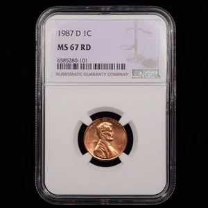 1987-D Lincoln Memorial Cent 1c - NGC GRADED MS67 - INTERESTING SURFACE ERROR - Picture 1 of 4