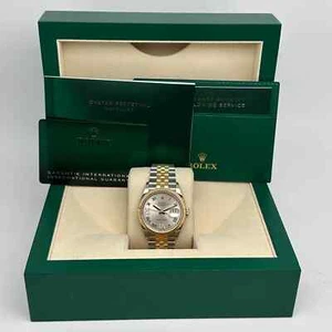 Rolex Datejust 36 18K Yellow Gold Steel VI IX Silver Diamond Dial Watch 126233 - Picture 1 of 7