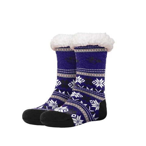 Baltimore Ravens Women's Fair Aisle Logo Tall Footy Slippers Size 6-10 Non Skid Cover