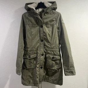 Abercrombie & Fitch Utility Parka Womens Medium Olive Green Sherpa Lined Y2K - Picture 1 of 16