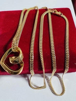 "Collar conjunto corazón amor oro genuino fino 18C 18K 750 21,7""/22"" largo 9,8 g 3 mm" Foto 1 de 4