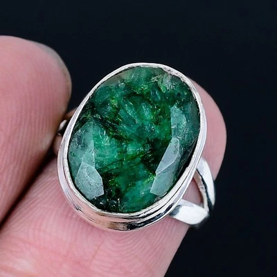 Anillo hecho a mano Skota esmeralda enchapado en plata 925 talla 6 de EE. UU. Foto 1 de 3