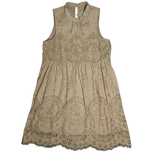 Entro Lace Sun Dress Womens M Beige Frill Sleeveless Cottagecore Garden Boho - Picture 1 of 11