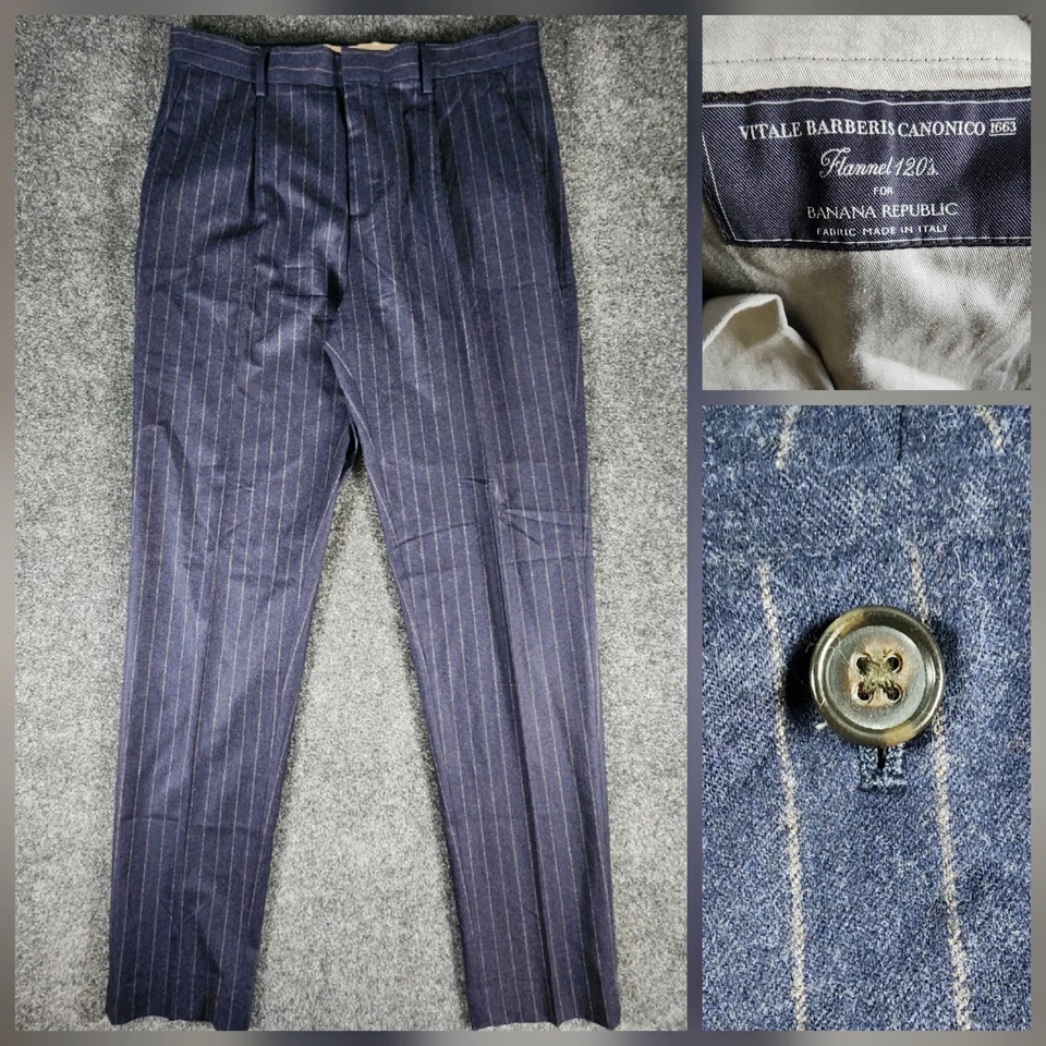 Pantalones Banana Republic 33x33 Vitale Barberis Canonico Franela 120s Azul Marino Rayas  Foto 1 de 4